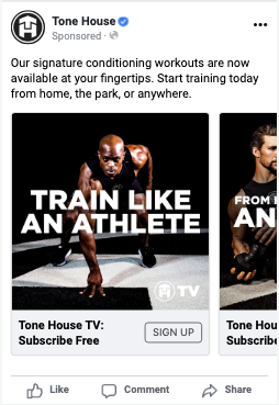Example Facebook Ad Copy on Gym's Facebook Ad