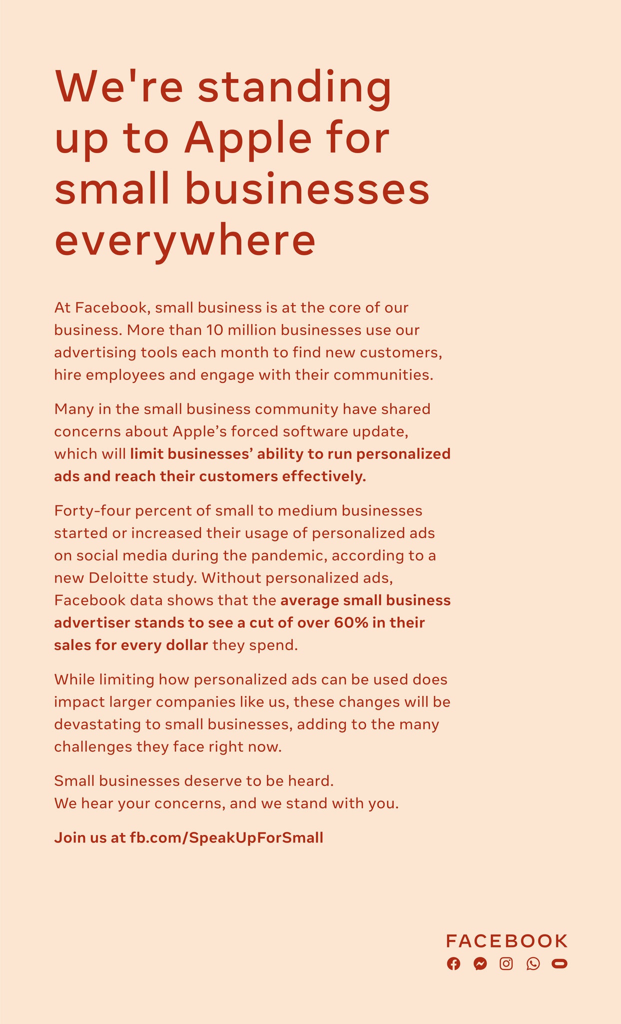 Facebook Vs Apple Full Page Callout Ad in New York Times